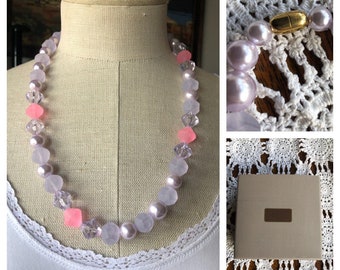 New In The Box Vintage Avon Frosted Lavender and Frosted Pink Beaded Icy Pastels Necklace Dated 1987 ~ Lavender Pearls ~ FREE Shipping!!