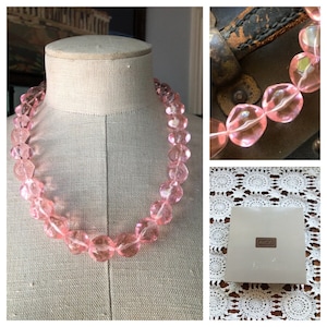 New Vintage Beautiful Glossy Transparent Pink Lucite Avon Tea Rose Necklace ~ In The Original Box Dated 1987 ~Never Worn Avon~ FREE Shipping