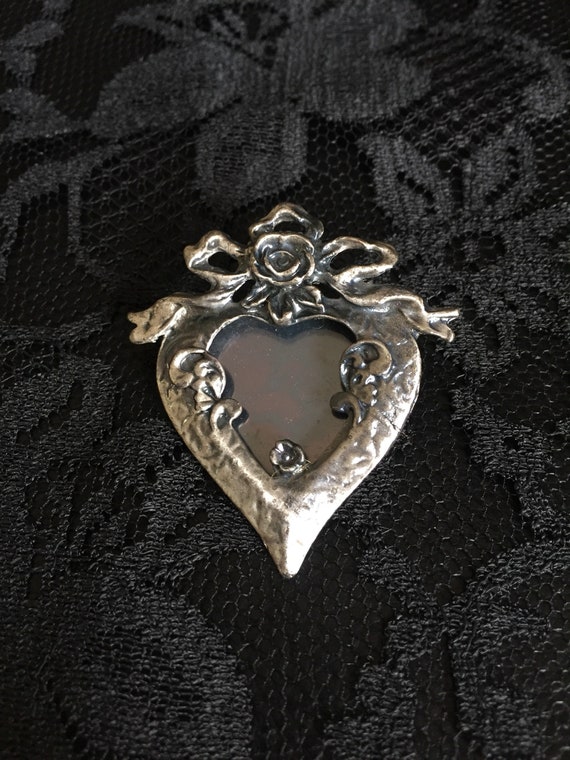 Beautiful Vintage Antiqued Silvertone Heart Shaped