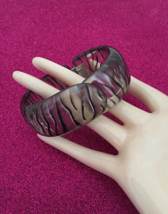 1960's Unique Zebra Print Lucite Clamper Bracelet… - image 1