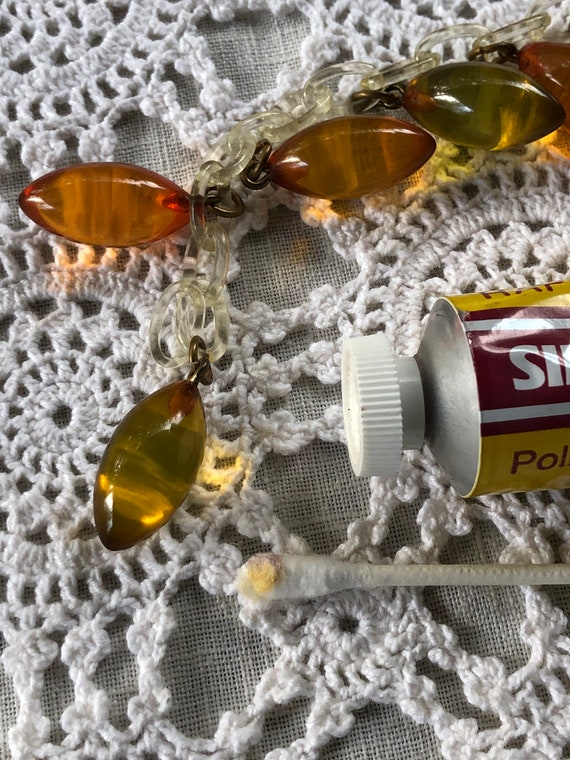 Vintage Prystal Bakelite Charm Bracelet ~ Chartreuse and Orange