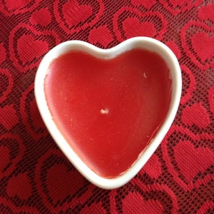 Vintage Heart Shaped Glass Jewelry Box Trinket Box Adorned With Two Hearts With Unused Original Candle Inside Sweet Love image 2