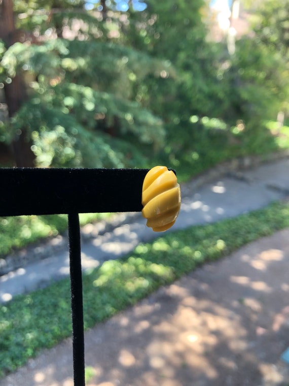 Carved Bakelite Clip On Earrings ~ Butterscotch Ba