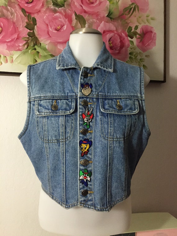 1993 Jean Vest With The Looney Tunes Characters O… - image 2