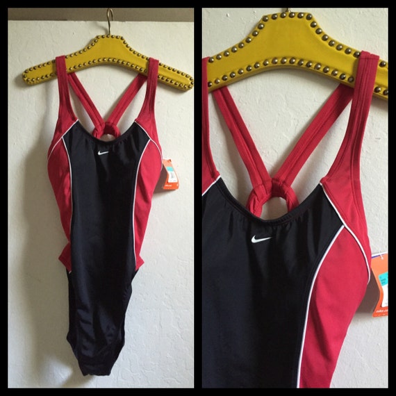 RARE to Find Never Worn 1990 s New With Tags NIKE Swimsuit Slimming High Cut With A Racer Back in A Ladies Size 16 Red and Black Etsy