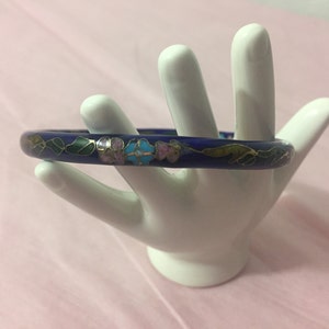 Pretty Vintage Cobalt Blue Floral Cloisonne Bangle Bracelet ~ Free Shipping!