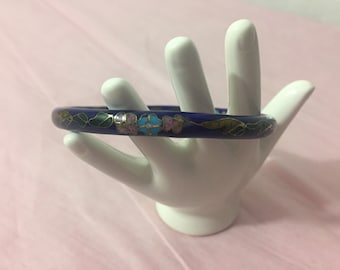 Pretty Vintage Cobalt Blue Floral Cloisonne Bangle Bracelet ~ Free Shipping!