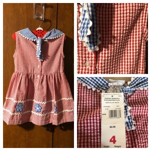 Vintage New With Tags Girl&#39;s Basic Image Red White And Blue Gingham Dress ~ Independence Day Dress ~ Little Girls Size 4 ~ FREE Shipping!