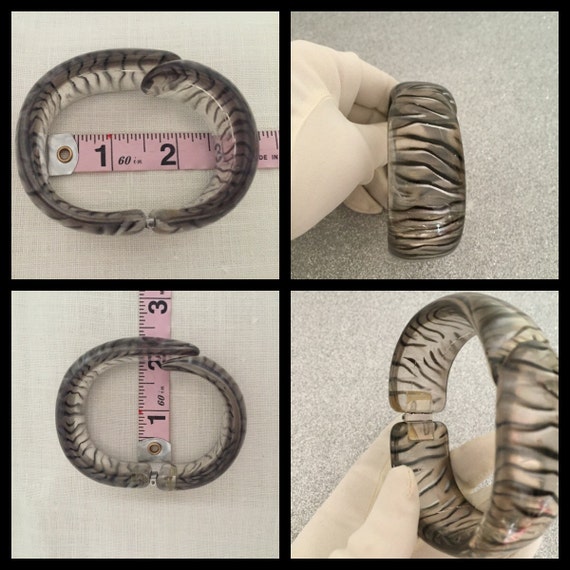 1960's Unique Zebra Print Lucite Clamper Bracelet… - image 4
