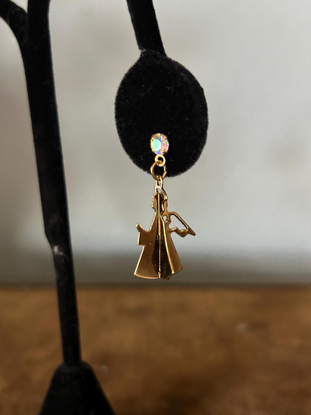 Vintage New Avon Rhinestone Accent Gold Angel Drop Pierced Earrings ...