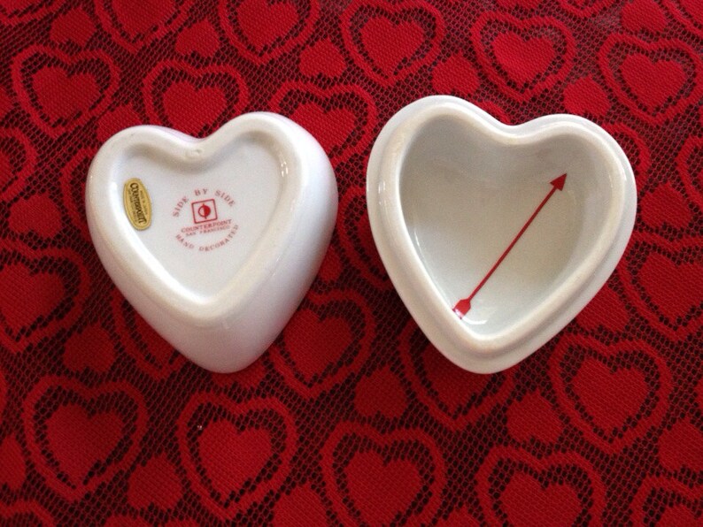 Vintage Heart Shaped Glass Jewelry Box Trinket Box Adorned With Two Hearts With Unused Original Candle Inside Sweet Love image 3