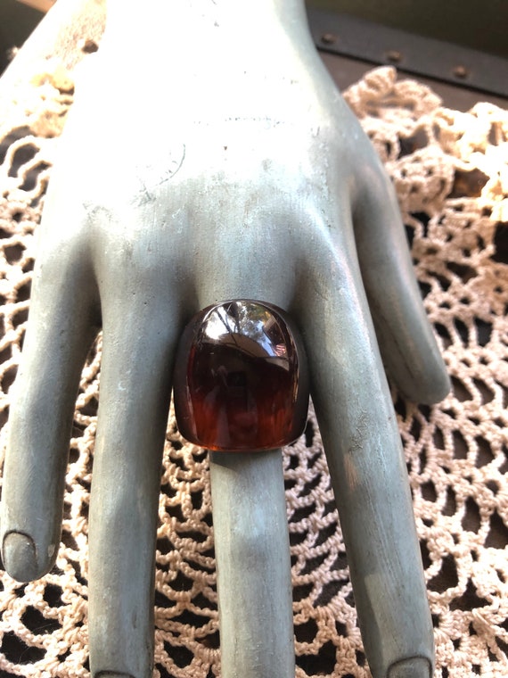 Vintage Root Beer Lucite Earrings And Ring Set ~ … - image 2