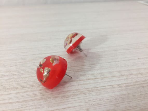 Stunning Pair Of Bright Orange Confetti Lucite Ea… - image 5