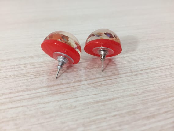 Stunning Pair Of Bright Orange Confetti Lucite Ea… - image 6