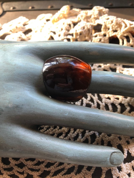 Vintage Root Beer Lucite Earrings And Ring Set ~ … - image 3