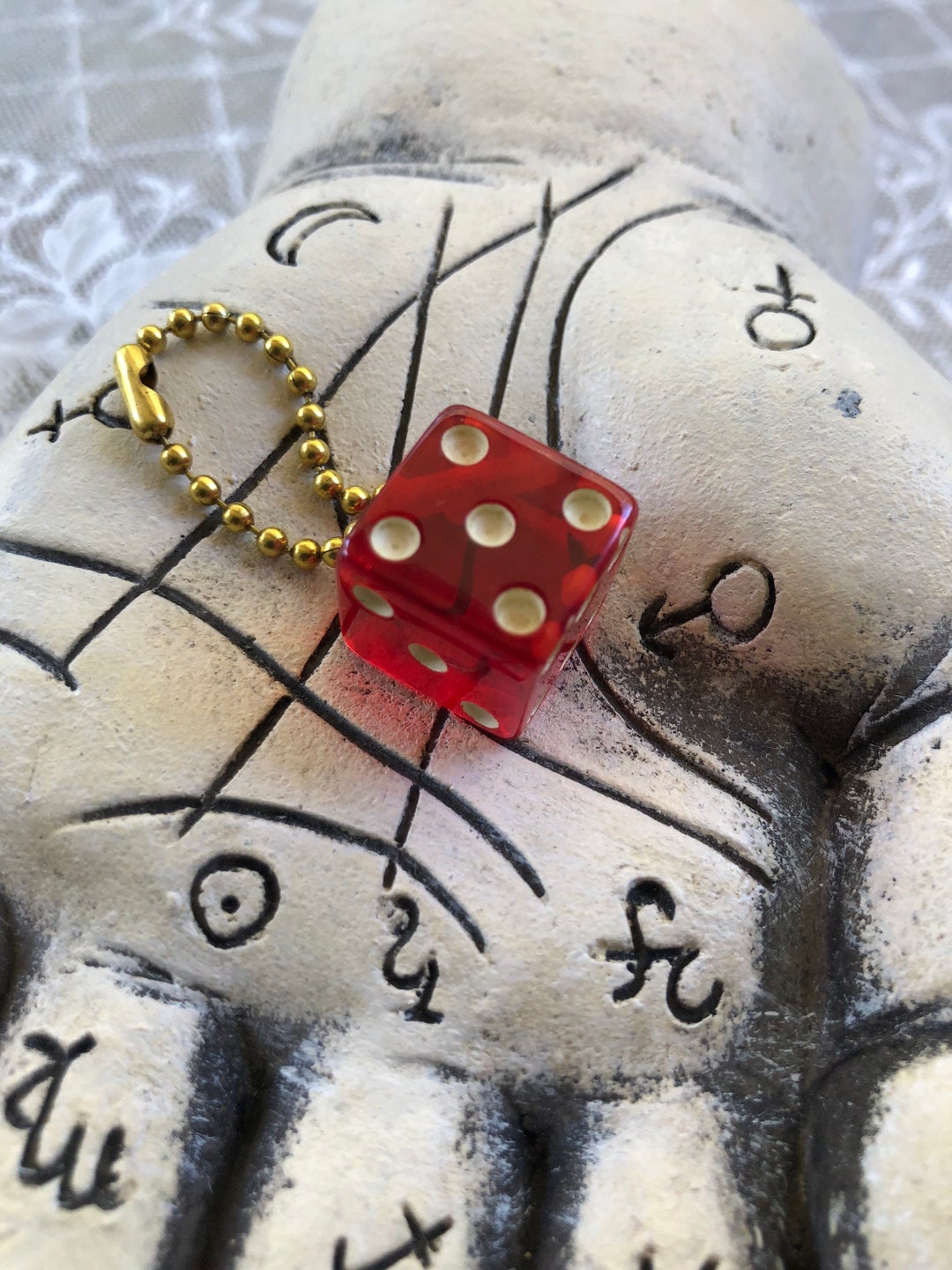 Red Prystal Bakelite Dice Keychain Never Used 1962 Crisloid Marblette