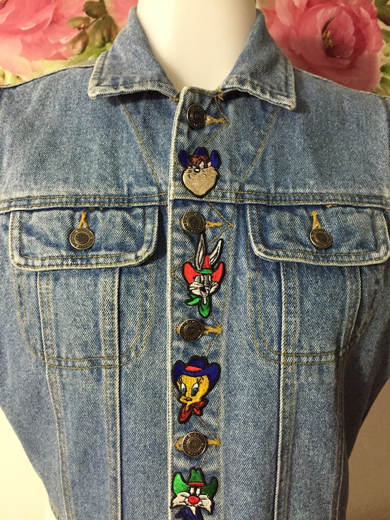 1993 Jean Vest With The Looney Tunes Characters O… - image 1