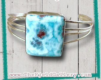 Handmade Larimar Sterling Silver Large Cuff Bracelet