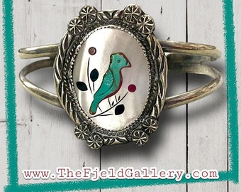 Vintage Zuni Native American Sterling Turquoise Blue Jay Cuff Bracelet