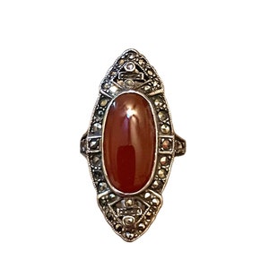 Carnelian & Marcasite Art Deco Sterling Silver and Marcasite Ring image 6