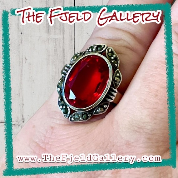 Ruby & Marcasite Sterling Silver Ring - image 6