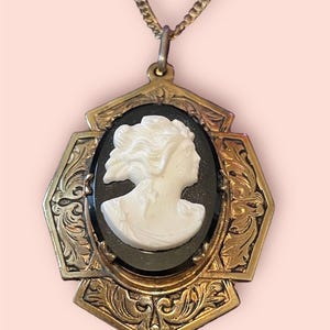 Art Nouveau Mourning Cameo Locket Necklace