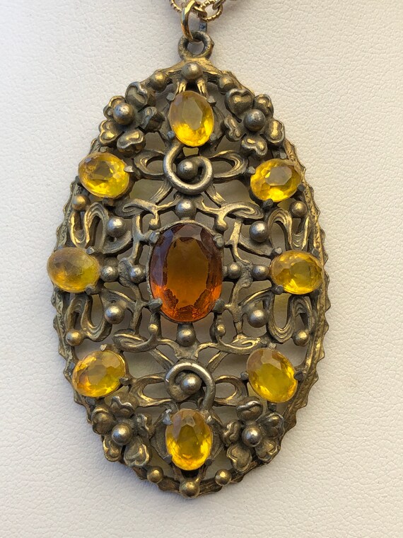 Art Nouveau Brass Citrine Yellow and Orange Cryst… - image 2