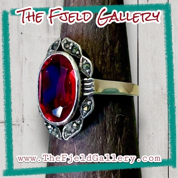 Ruby & Marcasite Sterling Silver Ring - image 2