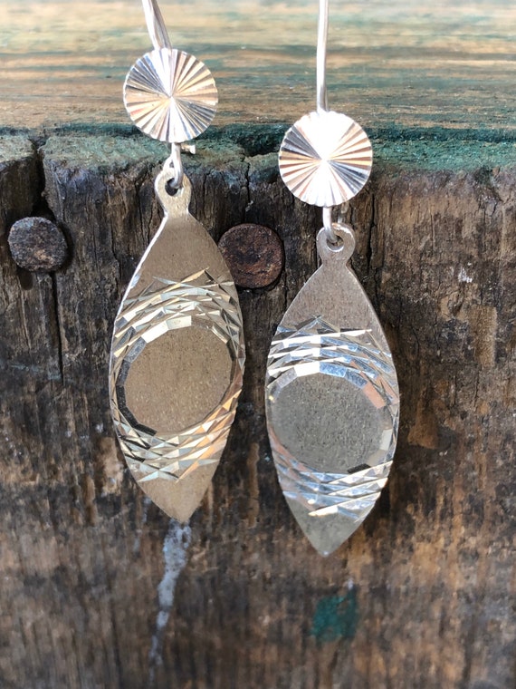 Sterling Silver geometric Dangle hook earrings wi… - image 1