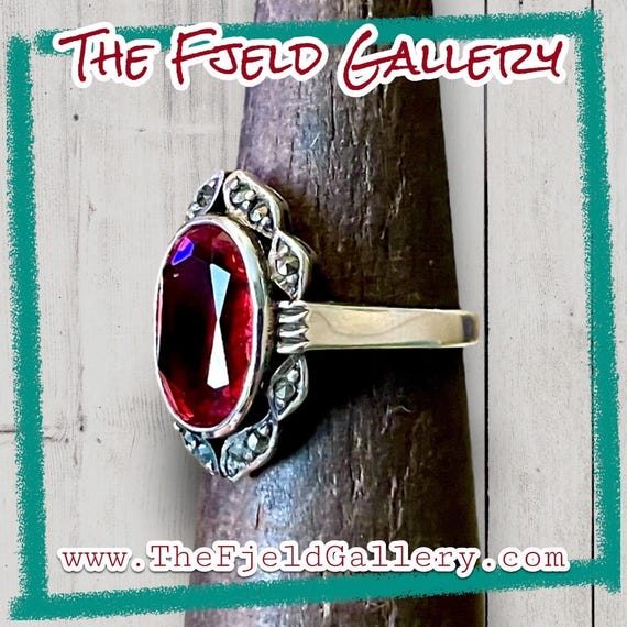 Ruby & Marcasite Sterling Silver Ring - image 4