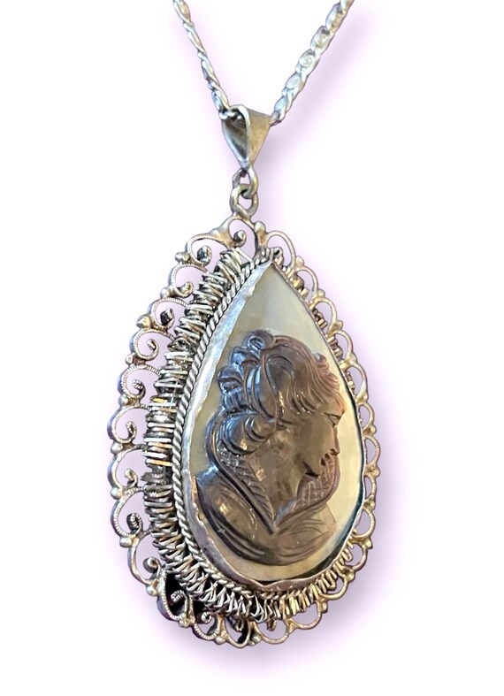 Fine 800 Silver Abalone & Mother of Pearl Carved … - image 3