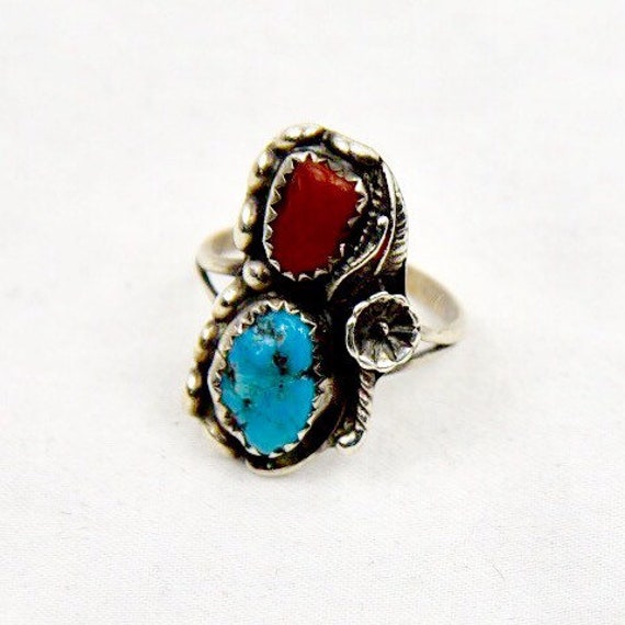 Native american sterling silver coral and turquois