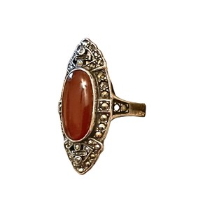 Carnelian & Marcasite Art Deco Sterling Silver and Marcasite Ring image 3