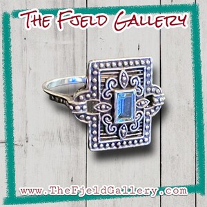 Victorian Aquamarine Square Filigree Open Work Sterling Ring