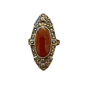 Carnelian & Marcasite Art Deco Sterling Silver and Marcasite Ring image 4
