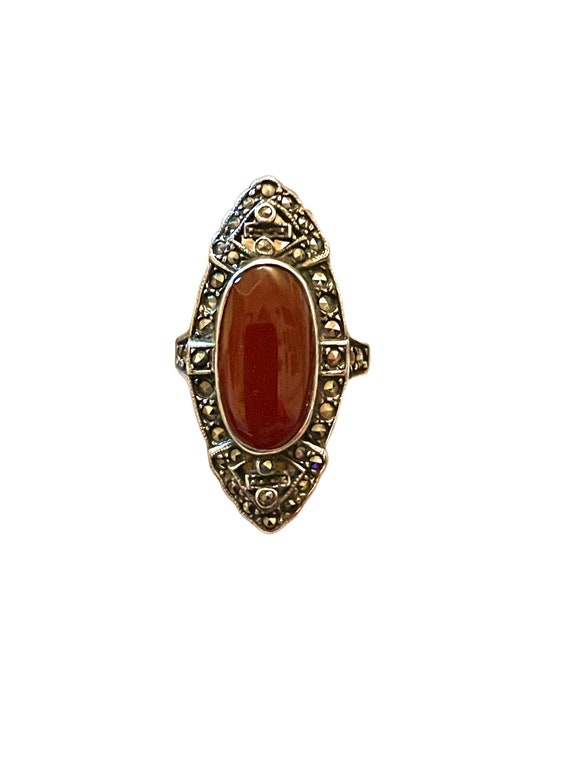 Carnelian & Marcasite Art Deco Sterling Silver an… - image 4