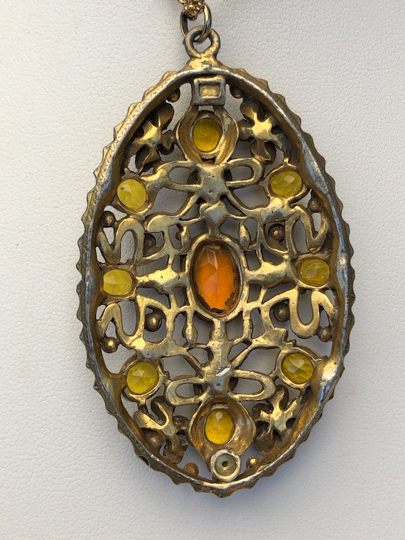 Art Nouveau Brass Citrine Yellow and Orange Cryst… - image 6