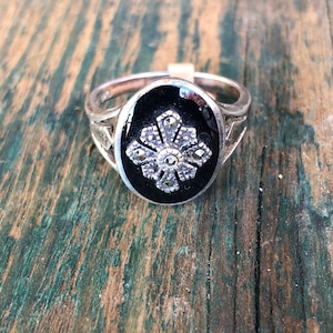 Art Deco sterling Onyx and marcasite ring Size 9