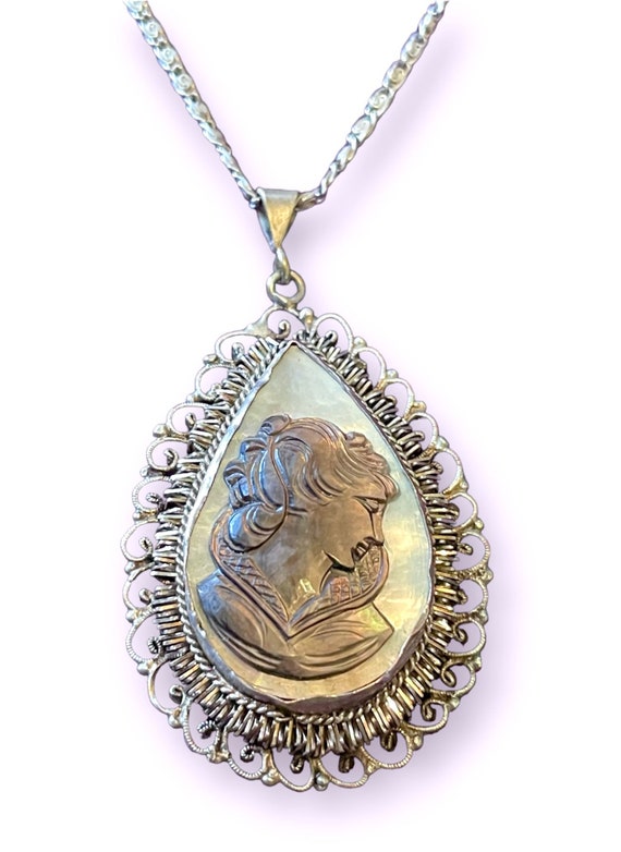 Fine 800 Silver Abalone & Mother of Pearl Carved … - image 2
