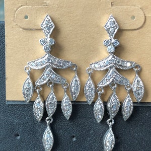 Sterling silver & white topaz chandelier earrings image 1