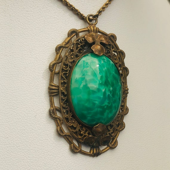 Peking Green Czech Art Glass Art Nouveau Necklace - image 2