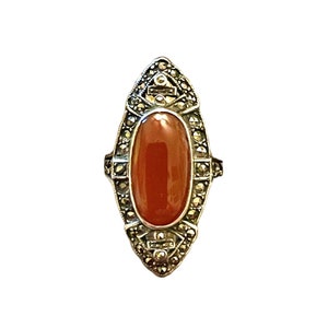 Carnelian & Marcasite Art Deco Sterling Silver and Marcasite Ring image 1