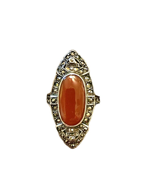 Carnelian & Marcasite Art Deco Sterling Silver an… - image 1