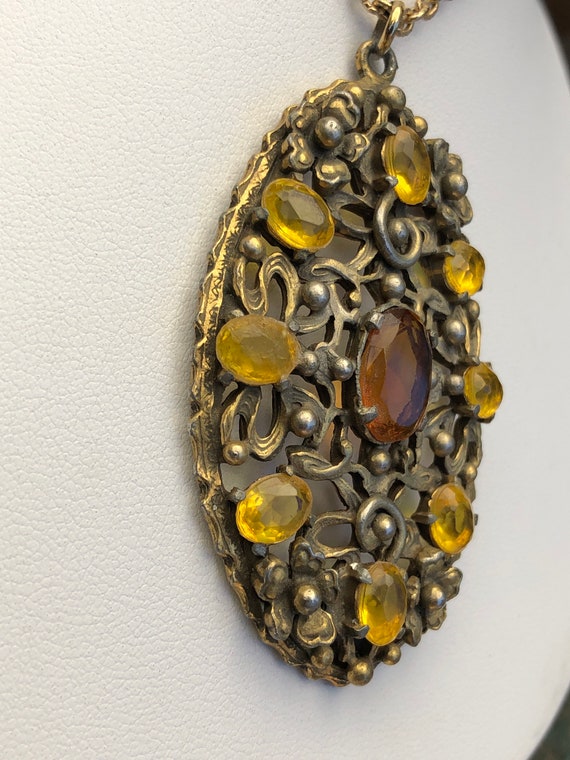 Art Nouveau Brass Citrine Yellow and Orange Cryst… - image 4