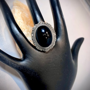 Art Deco Sterling Silver Onyx & Marcasite Ring