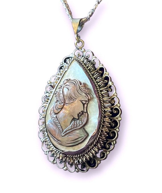 Fine 800 Silver Abalone & Mother of Pearl Carved … - image 4