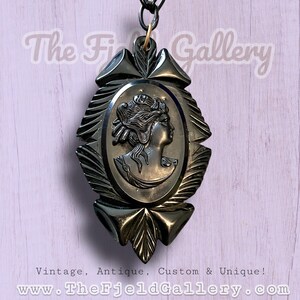 Victorian Bakelite Black Mourning Cameo Necklace