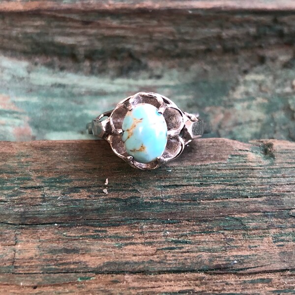 Vintage Sterling Silver & Turquoise Czech Hubbell Art Glass Signed Ring