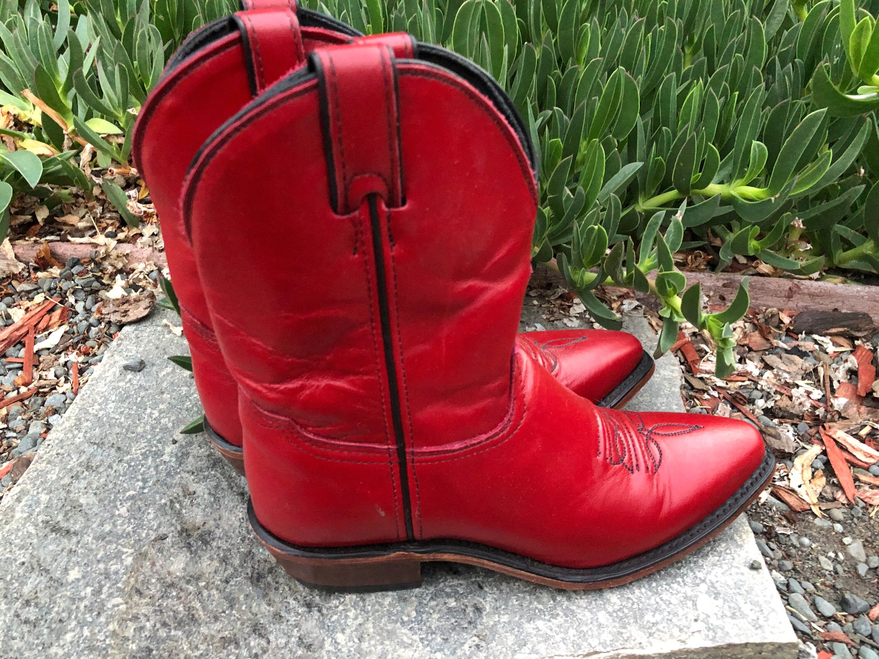 Vintage Red Leather Womens Cowboy Boots Size 67.5 Etsy