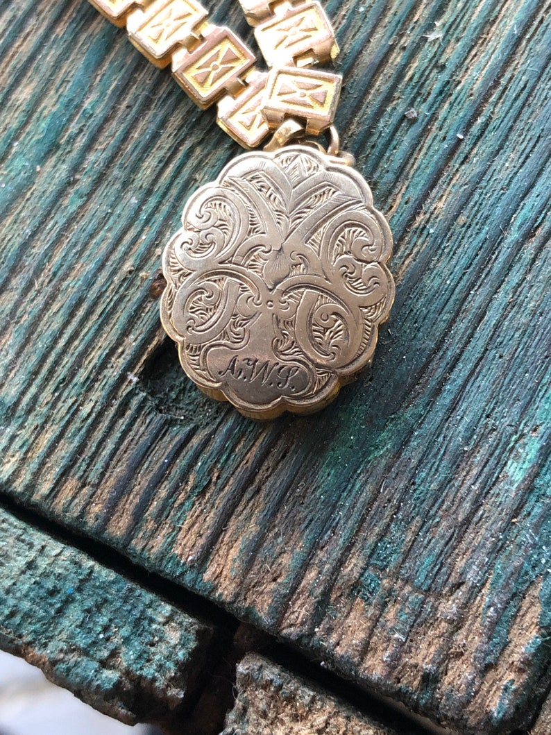 Amazing Victorian Rolled Gold Book Chain Engraved Locket Etsy